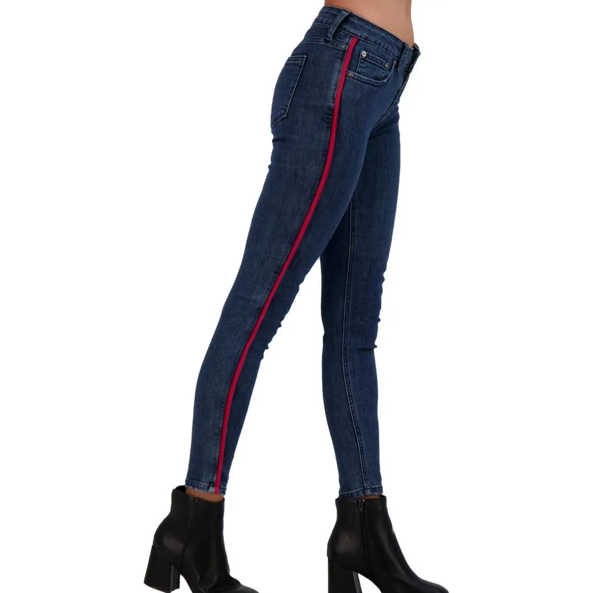 Dark Rinse High Rise Striped Ankle Crop Skinny Jeans