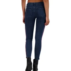 Dark Rinse High Rise Striped Ankle Crop Skinny Jeans
