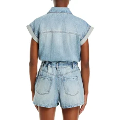 Denim Cuff Sleeves Romper