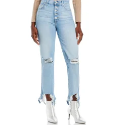 Destroyed Button Fly Cropped Jeans