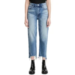 Destroyed Denim Straight Crop Jeans