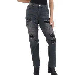 Distressed High Rise Straight Leg Pants