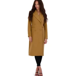 Double Breasted Tailored Wool Blend Coat with Peak Lapel