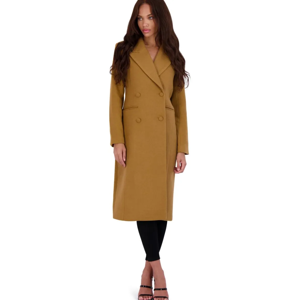 Double Breasted Tailored Wool Blend Coat with Peak Lapel