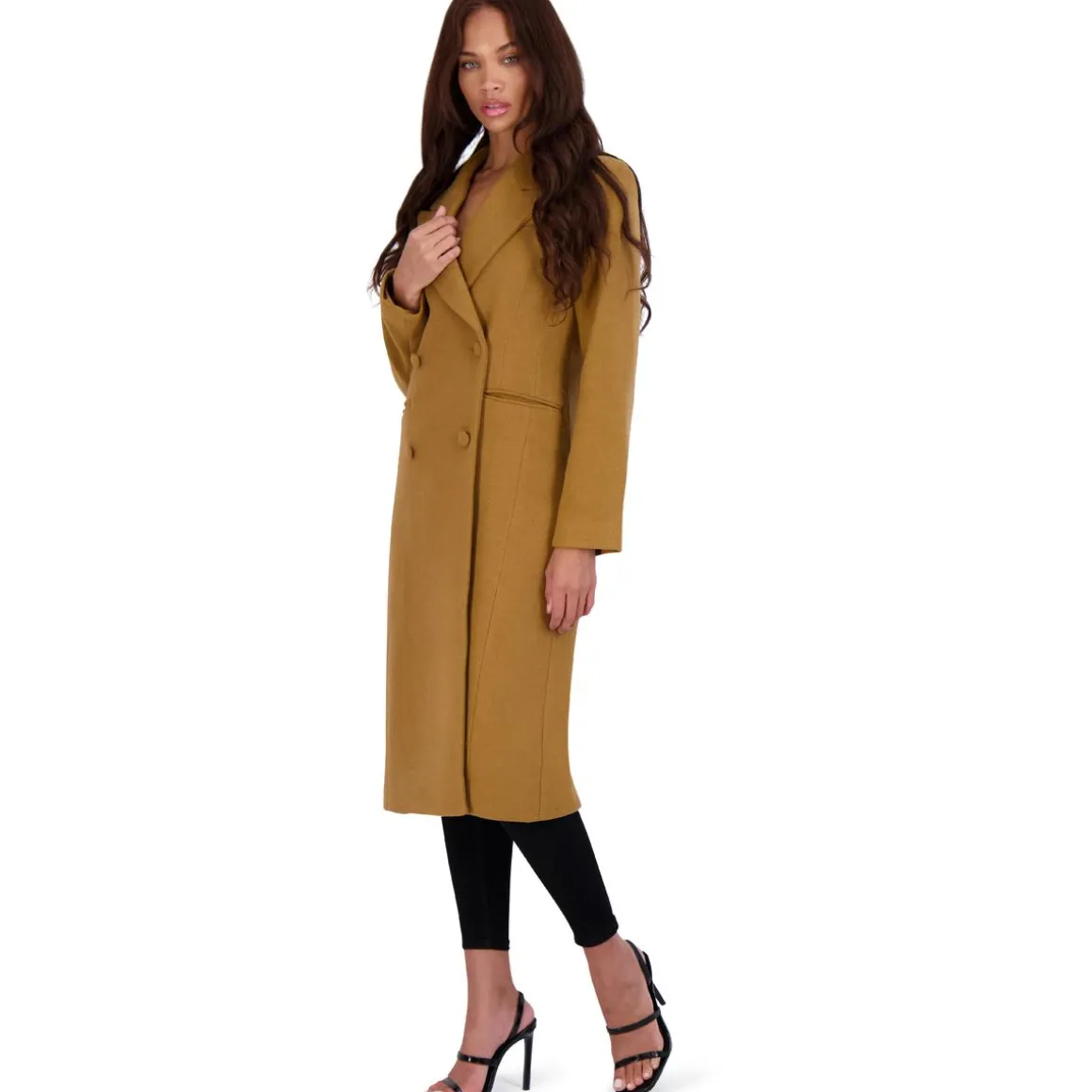 Double Breasted Tailored Wool Blend Coat with Peak Lapel