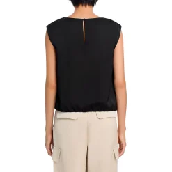 Elastic Waist Cap Sleeve Blouse