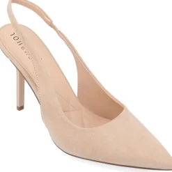 Elenney Faux Suede Pointed Toe Slingback Heels