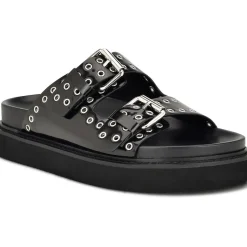 ELENY3 Buckle Faux Leather Slide Sandals