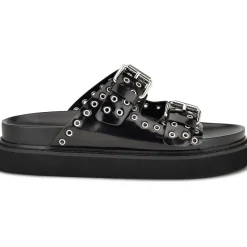 ELENY3 Buckle Faux Leather Slide Sandals