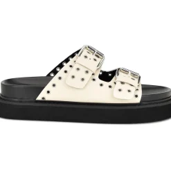 ELENY3 Buckle Faux Leather Slide Sandals