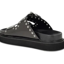 ELENY3 Buckle Faux Leather Slide Sandals