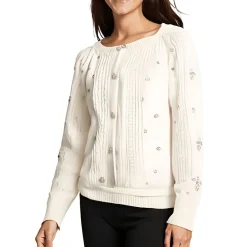 Embellished Cable Knit Cardigan Sweater