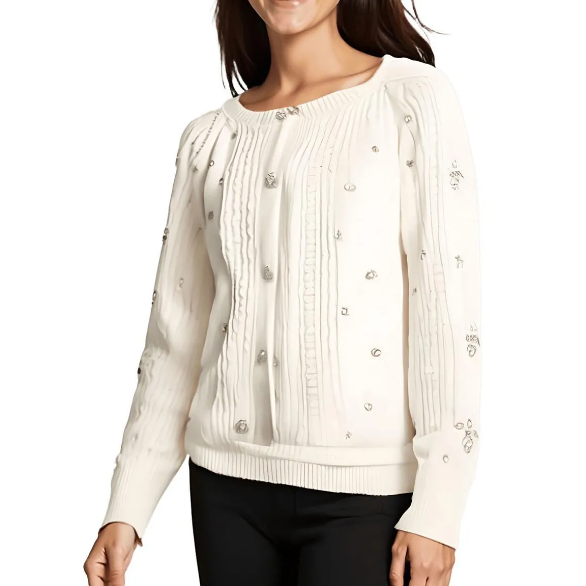 Embellished Cable Knit Cardigan Sweater