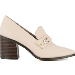 Embellished Faux Leather Loafer Heels