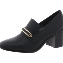 Embellished Faux Leather Loafer Heels