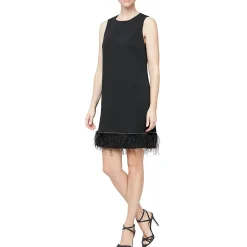 Embellished Feather Trim Shift Dress