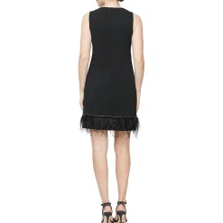 Embellished Feather Trim Shift Dress