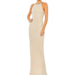 Embellished Halter Evening Dress