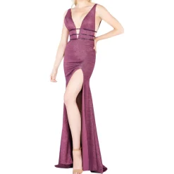 Embellished Metallic Evening Dress