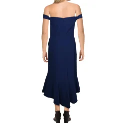 Embellished Off The Shoulder Ruffled High Low Midi Gown