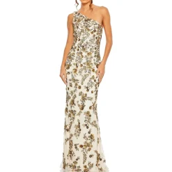 Embellished One Shoulder Evening Dress
