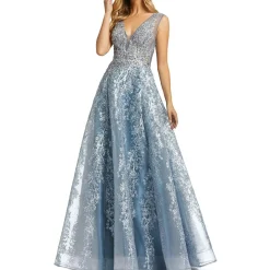 Embellished V-Neck Evening Dress