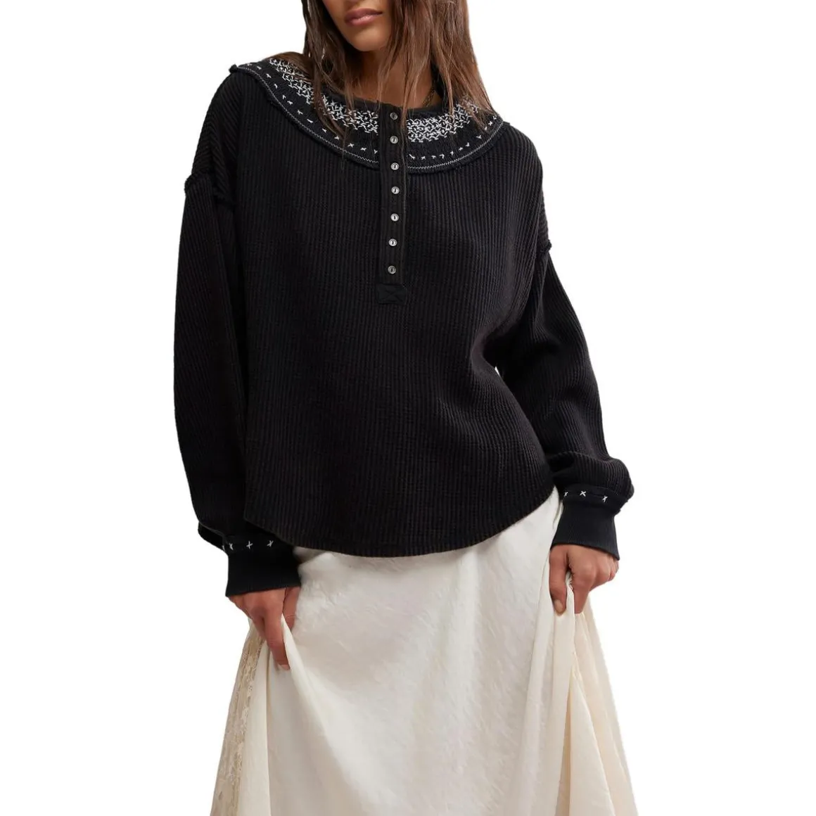 Embroidered Cotton Henley