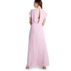 Evette Ruffled Chiffon V-Neck Gown with Front Slit