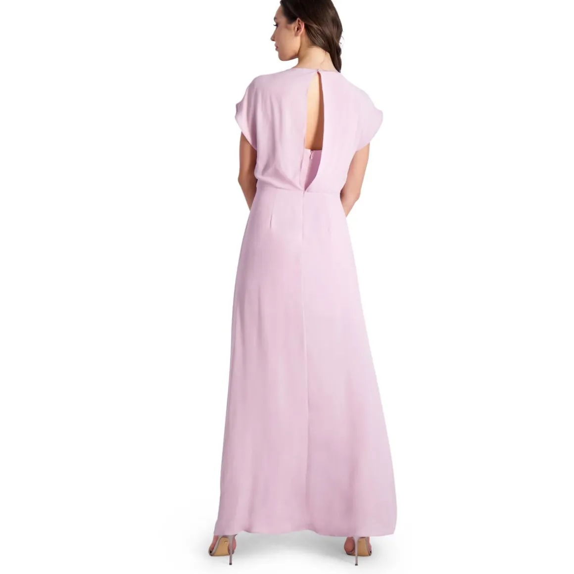 Evette Ruffled Chiffon V-Neck Gown with Front Slit