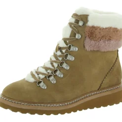 Evita Suede Faux Fur Trim Wedge Hiker Booties