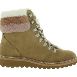 Evita Suede Faux Fur Trim Wedge Hiker Booties