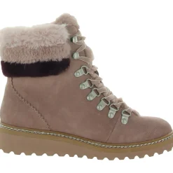 Evita Suede Faux Fur Trim Wedge Hiker Booties