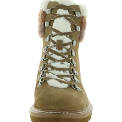 Evita Suede Faux Fur Trim Wedge Hiker Booties