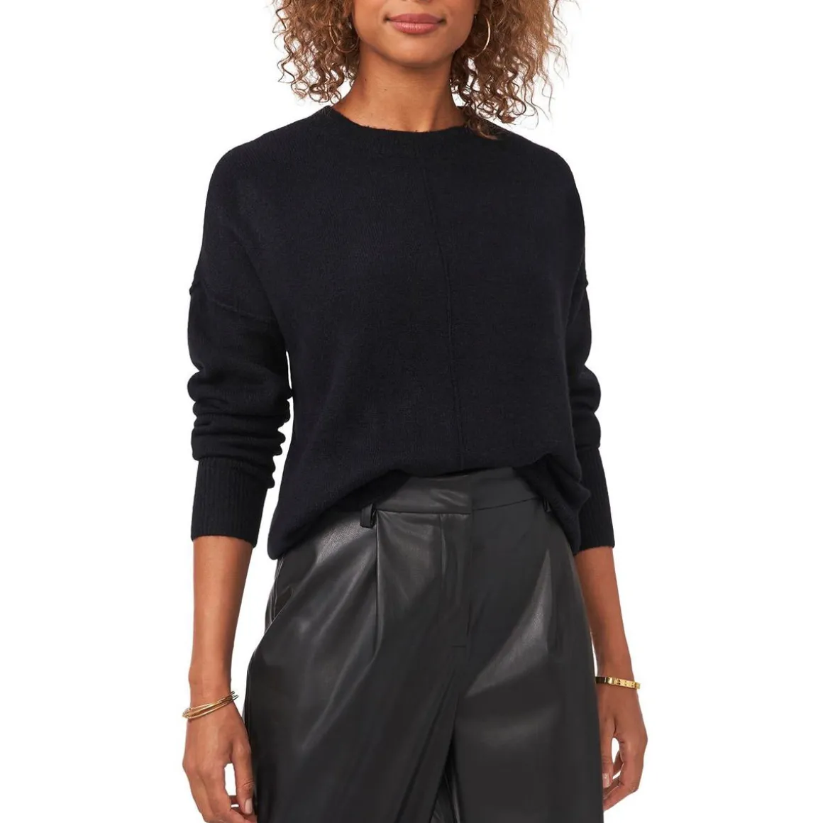 Extend Shoulder Ribbed Trim Crewneck Sweater