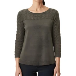 Eyelet Ribbed Trim Crewneck Sweater