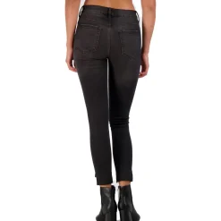 Faded Dark Wash Destroyed Step Hem Skinny Ankle Jeans