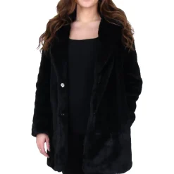 Faux Fur Notch Collar Mid-Length Oversized Coat