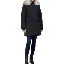Faux Fur Trim Mid-Length Winter Parka Coat