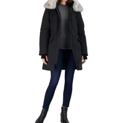 Faux Fur Trim Mid-Length Winter Parka Coat