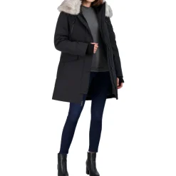 Faux Fur Trim Mid-Length Winter Parka Coat