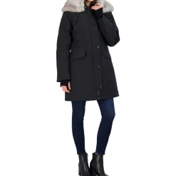 Faux Fur Trim Mid-Length Winter Parka Coat