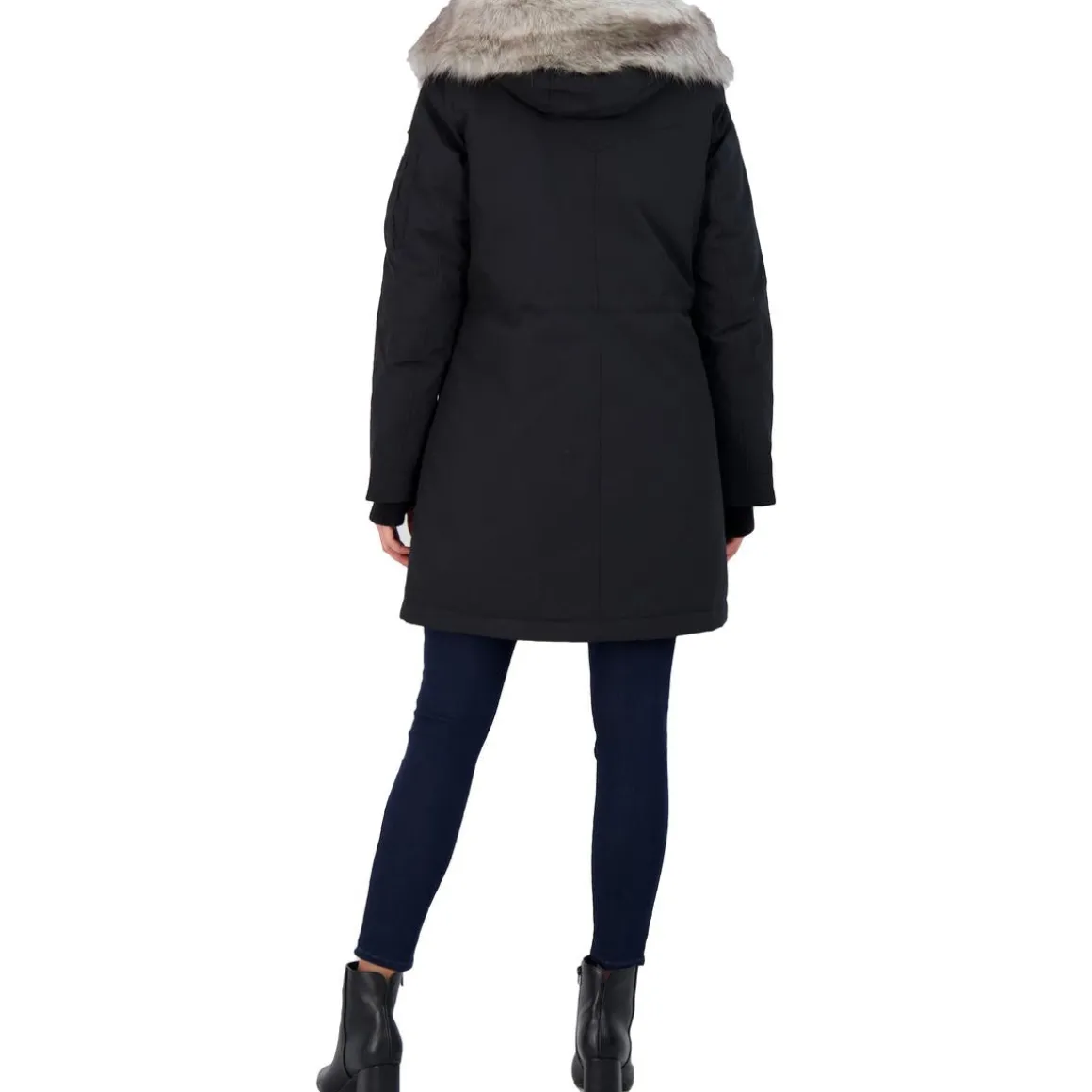 Faux Fur Trim Mid-Length Winter Parka Coat