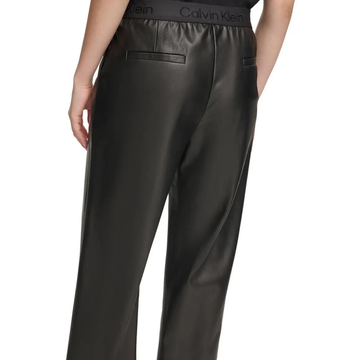 Faux Leather Banded Waist Straight Leg Pants