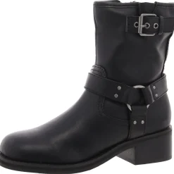 Faux Leather Belted Motorcycle Boots