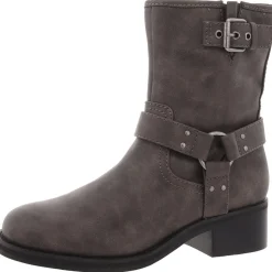 Faux Leather Belted Motorcycle Boots