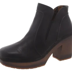 Faux Leather Block Heel Ankle Boots
