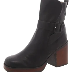 Faux Leather Block Heel Ankle Boots