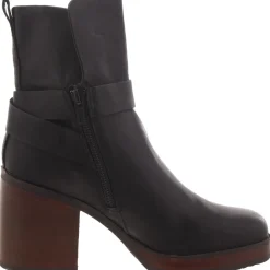 Faux Leather Block Heel Ankle Boots