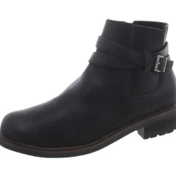 Faux Leather Block Heel Ankle Boots