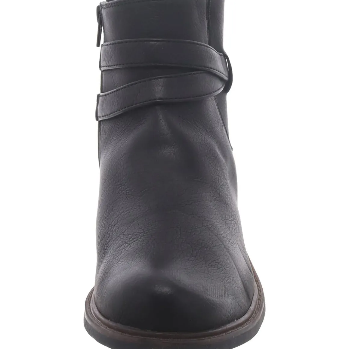 Faux Leather Block Heel Ankle Boots